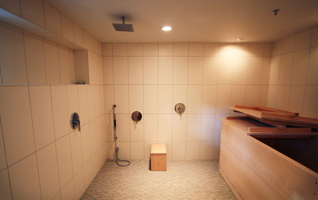 Portland basement remodel - spa with ofuro tub with shower station.