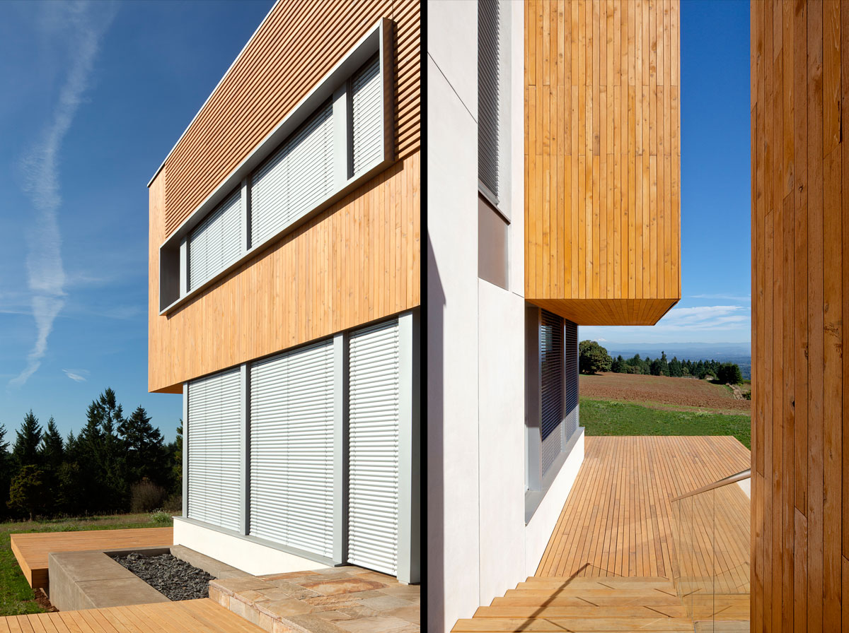 Two views of new home, Karuna House, designed by Holst Architecture and built by home builder Hammer & Hand