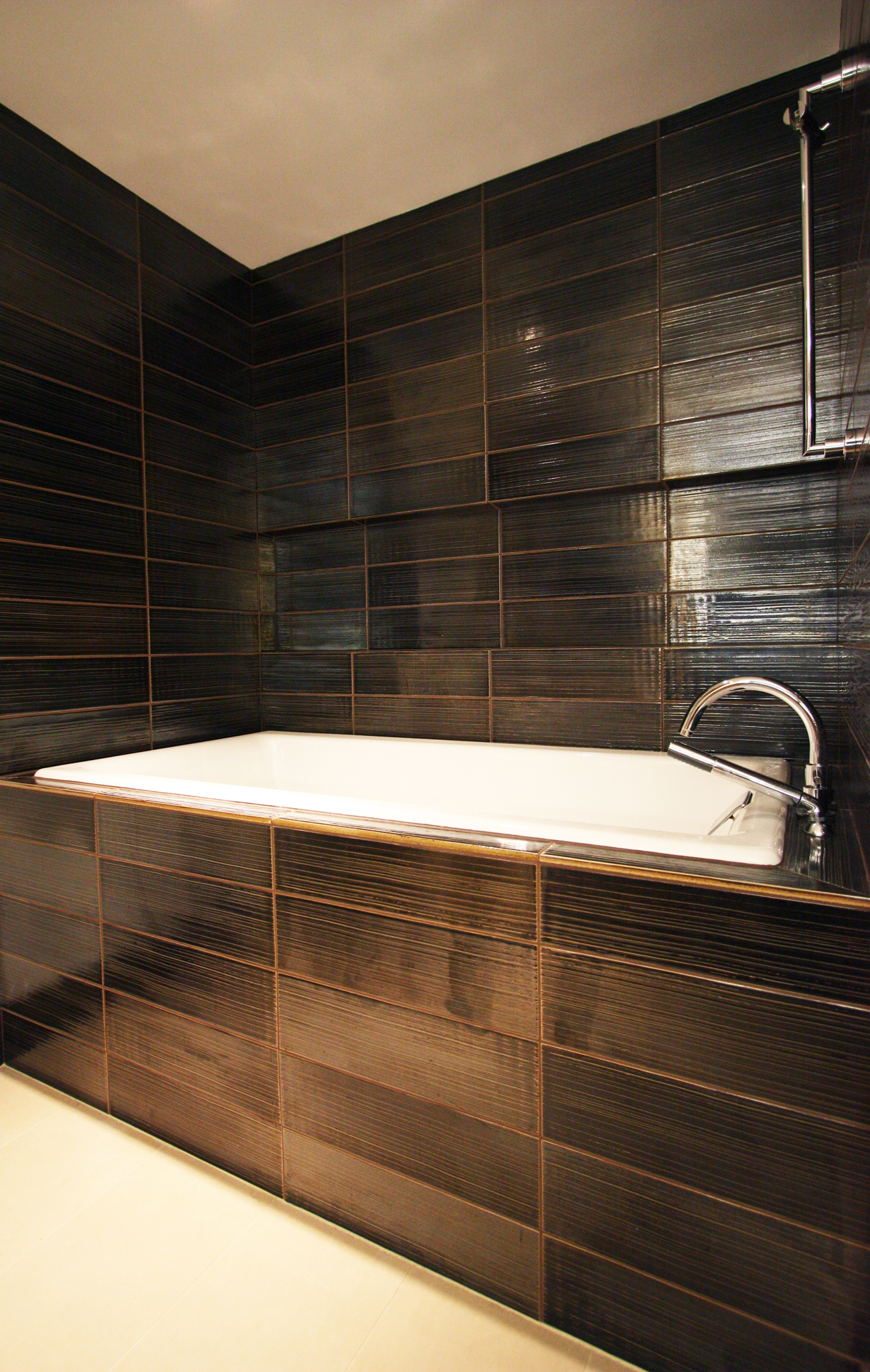 Black Bathroom Tile in Condo Bathroom Remodel