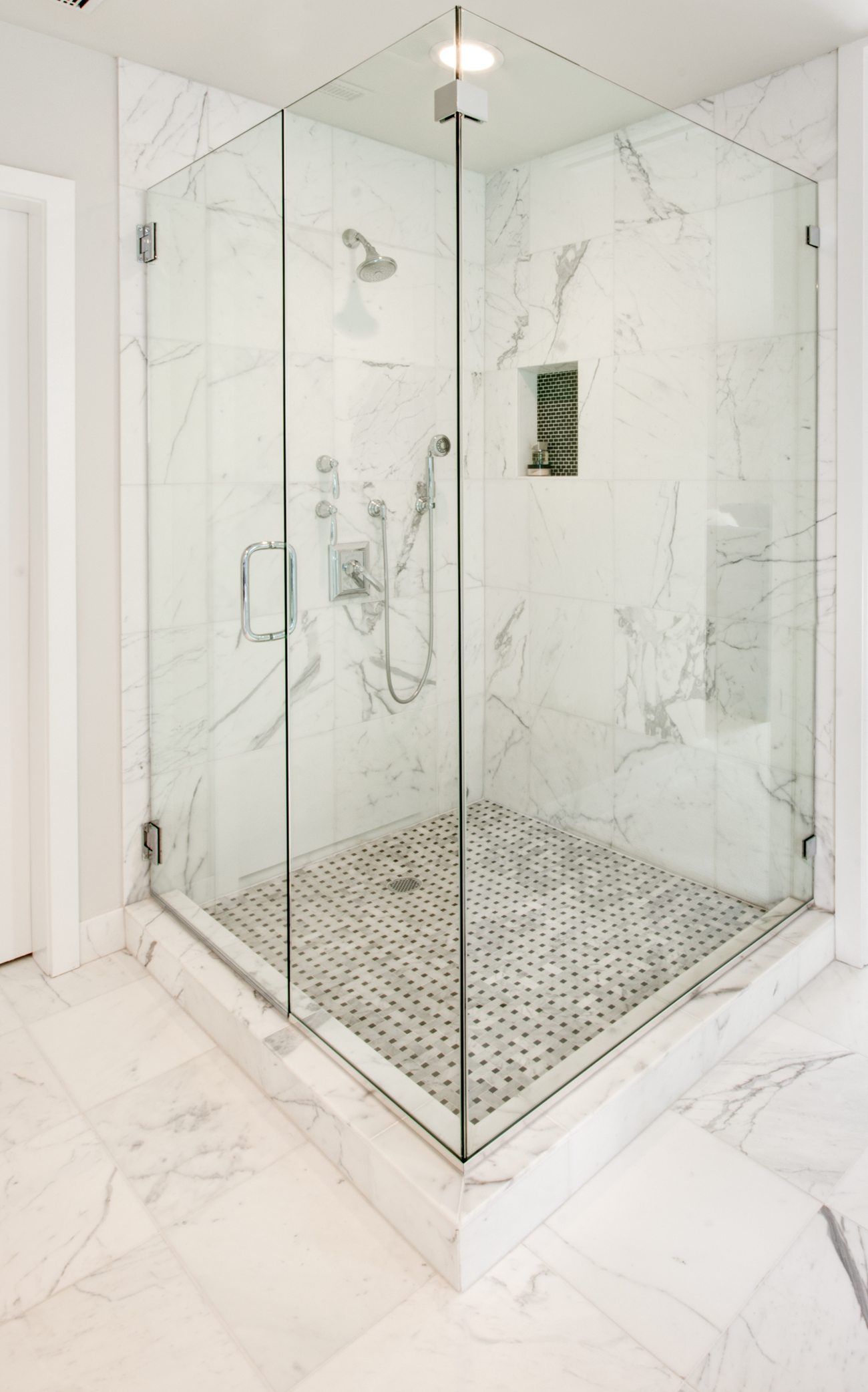 White Marble Bathroom Tile in Shower