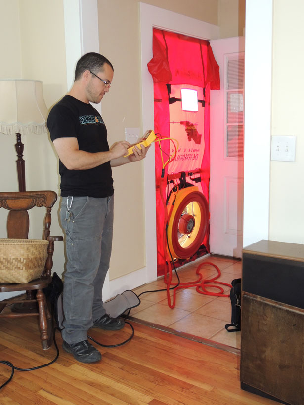 Blower door test at home energy retrofit by Portland/Seattle remodeler Hammer & Hand.