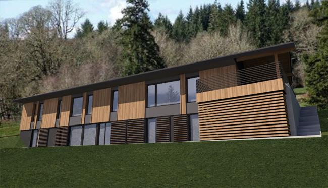 Rendering of Pumpkin Ridge Passive House, being built by Portland/Seattle contractor Hammer And Hand.