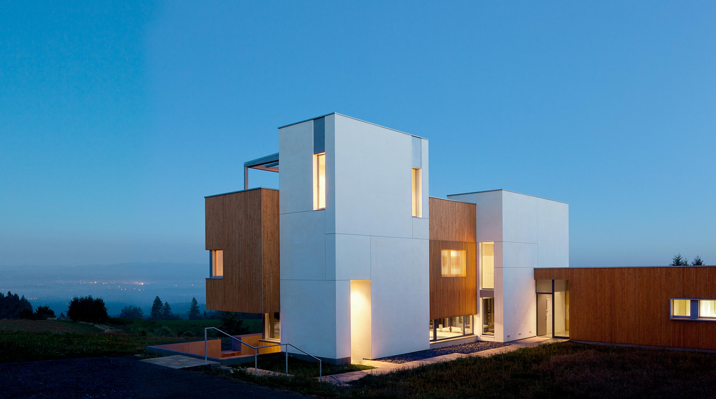 Karuna Passive House Exterior at Night