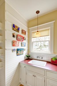Sink and Hanging Shelves in Retro Kitchen