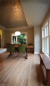 Dining Area and Wood Floors in Upcycled Kitchen