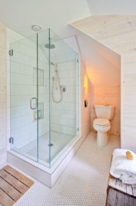 Shower and Toilet in Modern Farmhouse Bathroom Remodel