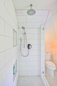 White Subway Tile in Modern Farmhouse Shower