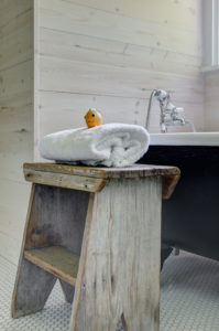 Clawfoot Tub and Stool in Modern Farmhouse Bathroom Remodel