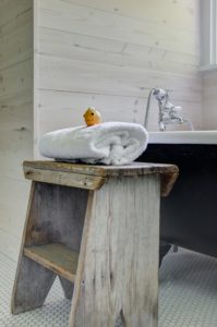 Step Stool and Tub in Modern Farmhouse Bathroom Remodel