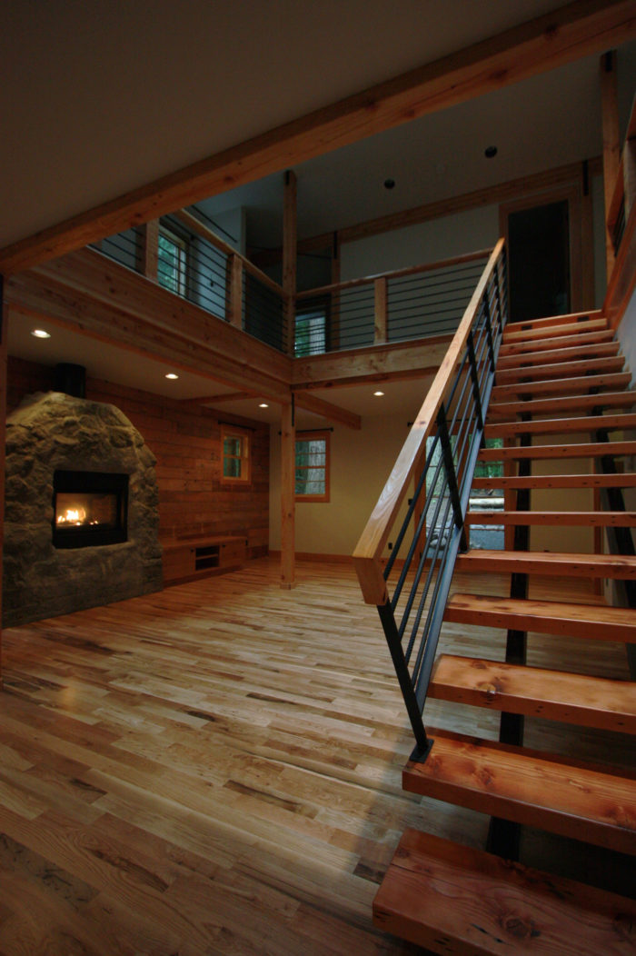 Stairs and Fireplace in Rhododendron Cabin