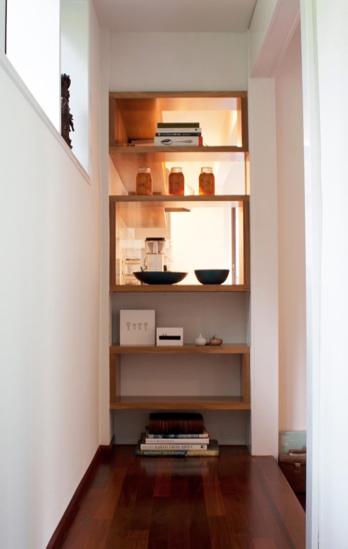 Open Shelves from Hallway in Portland Home Remodel