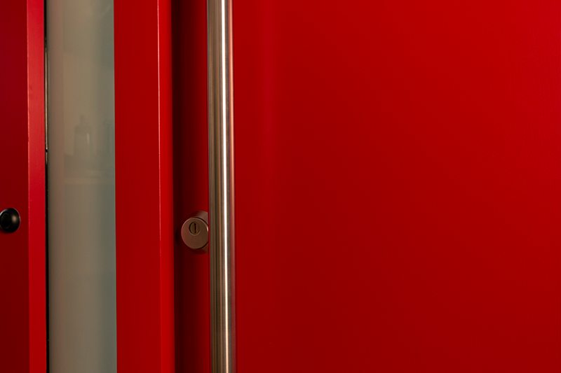 Red Passive House Door Custom Made by Hammer & Hand