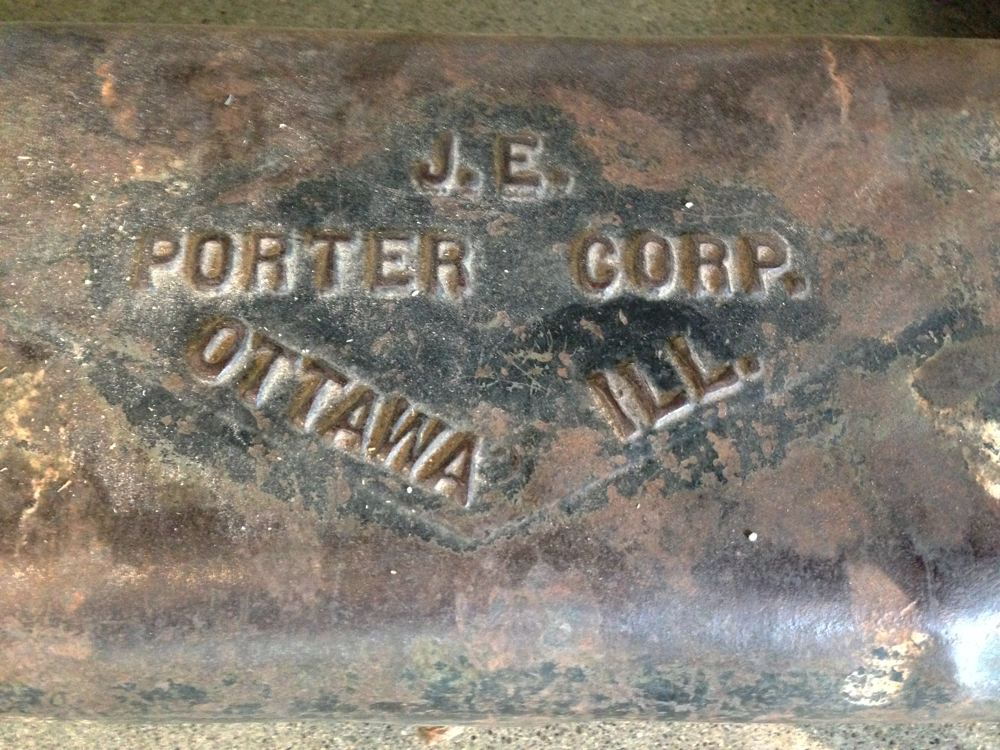 J.E. Porter Corporation Logo on Vintage Table Base | Hammer & Hand