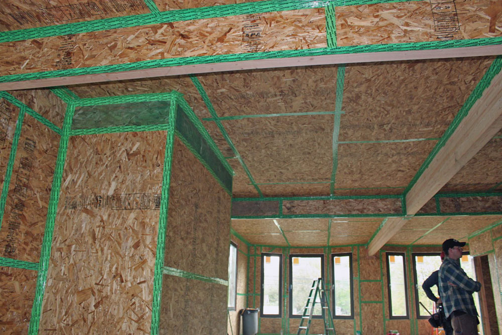 OSB with Siga tape at Glasswood Passive House retrofit