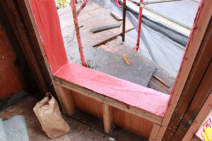Rough opening completely flashed at Glasswood Passive House retrofit