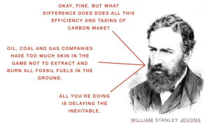 Imagining Jevons saying fossil fuel companies have too much skin in the game.
