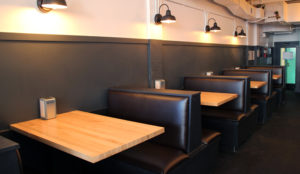 Booth Seating with Lights On at Cycene Restaurant Remodel | Hammer & Hand